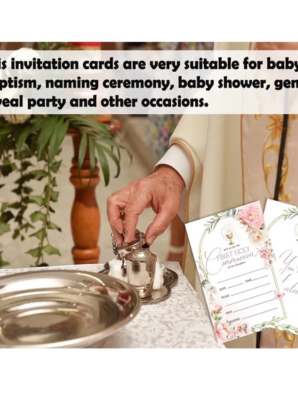 First Holy Communion Invitation Cards - Pink Floral Design